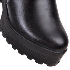 Waterproof Zipper High Heel Ankle Boots Faux Leather Shoes