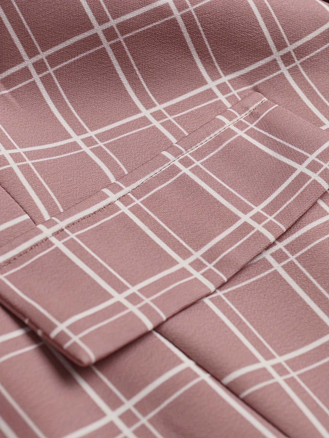  Grid Print Single Breast Button Blazer