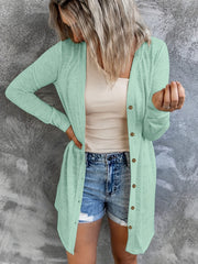  Solid Round Neck Button Up Cardigan