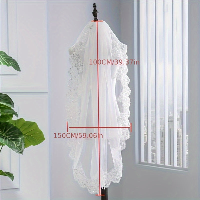 Ivory Bridal Veil with Rhinestones Single Layer Wedding