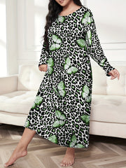  Leopard & Butterfly Print Long Sleeve Nightdress