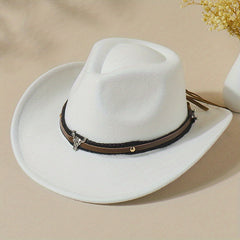 Vintage Jazz Fedora Cap Bull Head Cowboy Hat Solid Felt Casual Sun Hat