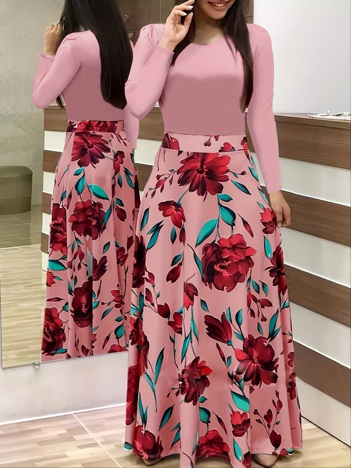  Polka Dot Print Maxi Dress Women's Plus High Waist Long Dress