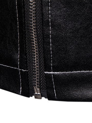 Men's Slim Fit Casual Leather Jacket with Hood