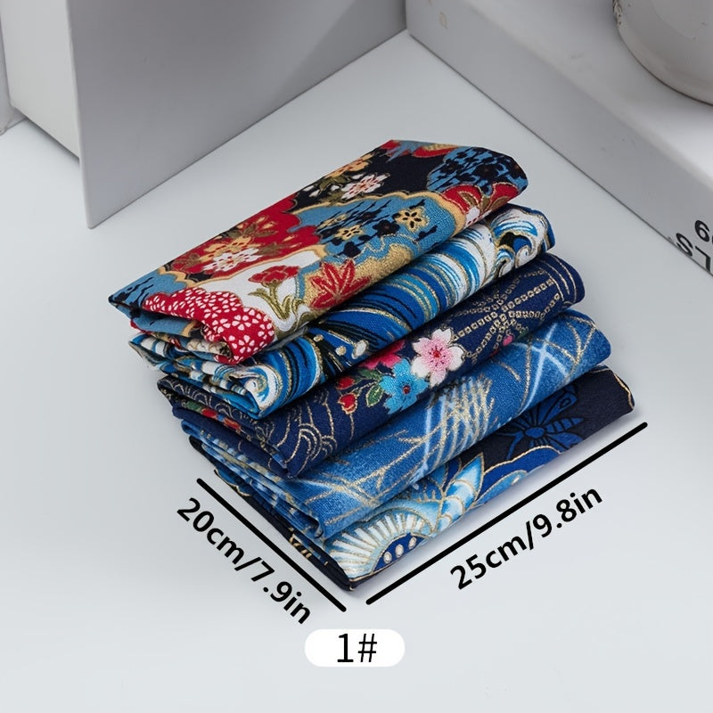 5pc Bronzing Cotton Patchwork Cloth Japanese Floral DIY Decoration