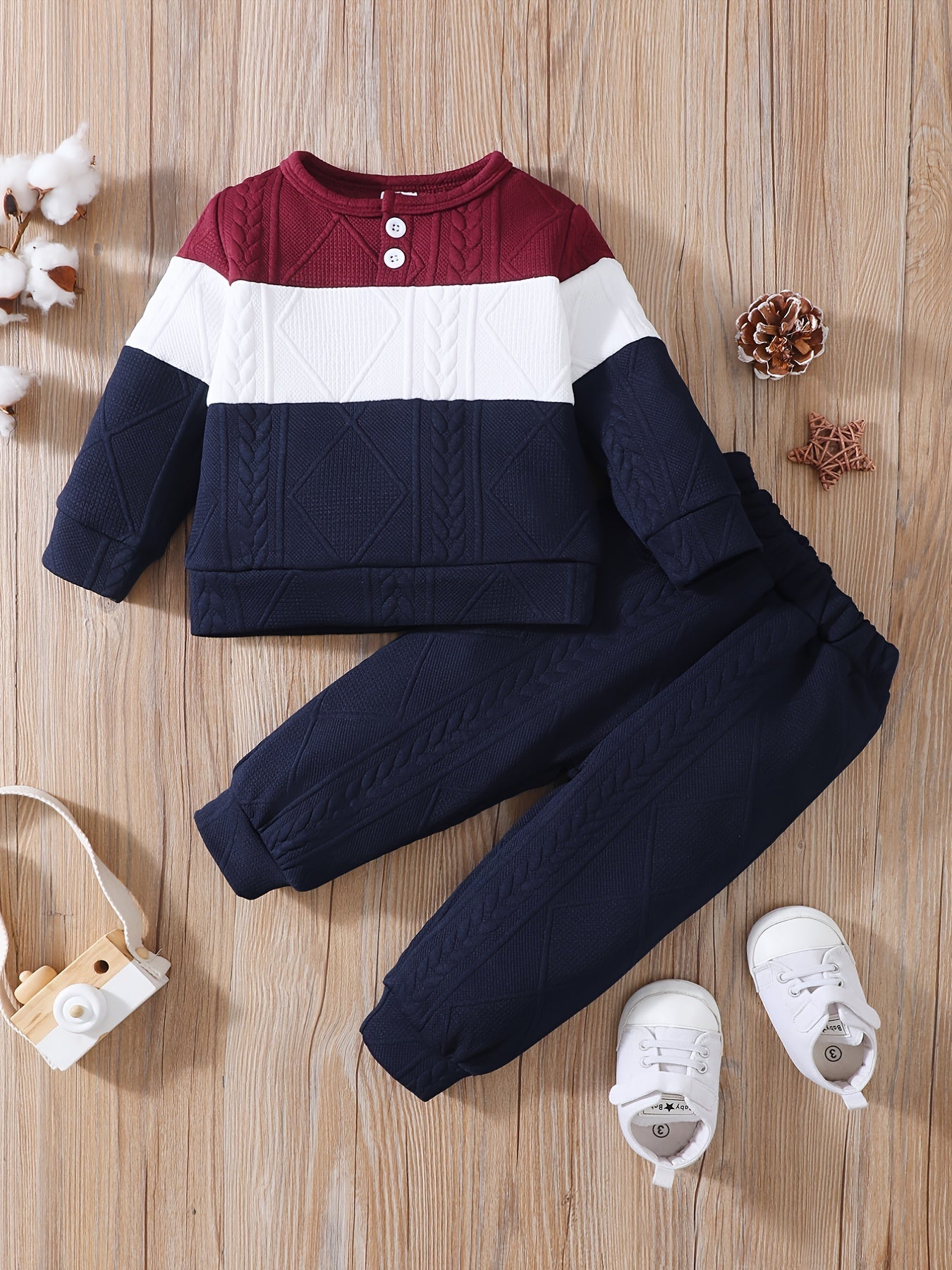Boys Casual Knitted Block Pullover Top & Pants Set