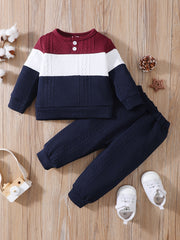 Boys Casual Knitted Block Pullover Top & Pants Set