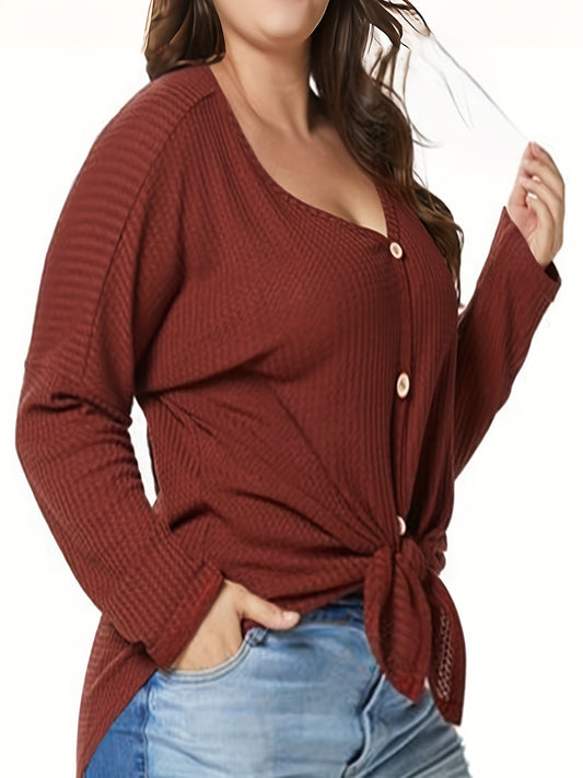  Waffle Knit Long Sleeve Cardigan