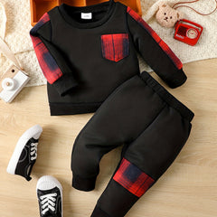 Baby Boy Plaid Long sleeved Top Trousers 2pcs Set