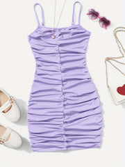 Girl's Ruched Spaghetti Strap Cami Dress