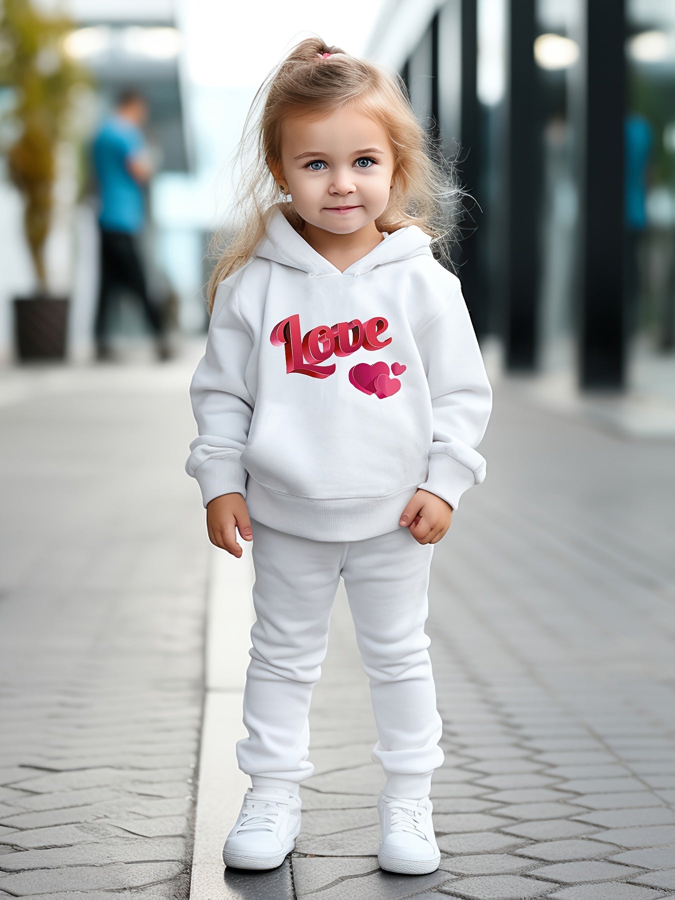 OERYUI 2pcs Heart Graphic LOVE Print Hoodies Pants Set For Girls Boys