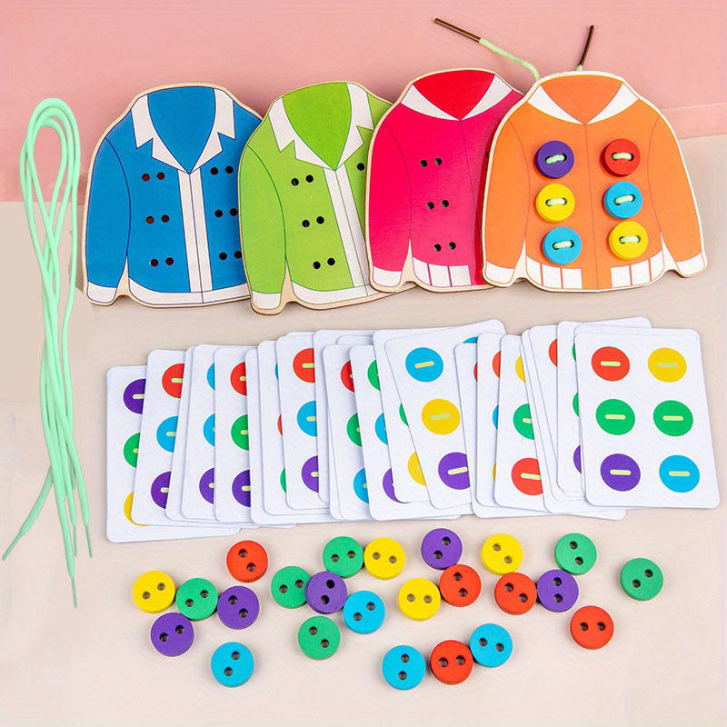 Wooden Button Threading Board Toy Educational Puzzle for Kids