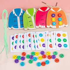 Wooden Button Threading Board Toy Educational Puzzle for Kids