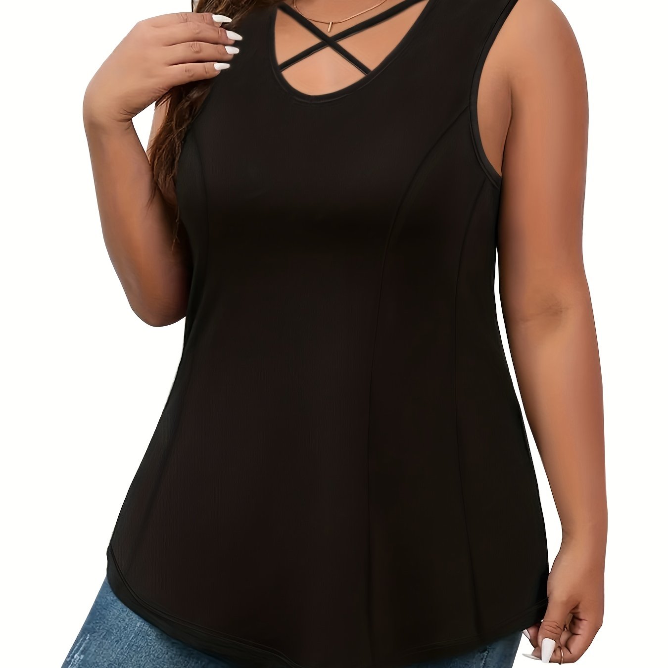  Solid Criss Cross V Neck Tank Top