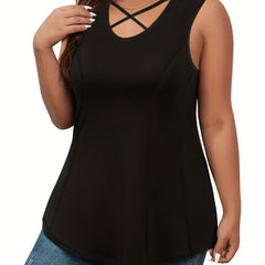  Solid Criss Cross V Neck Tank Top