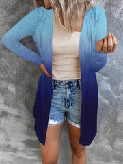  Colorblock Ombre Print Long Sleeve Cardigan