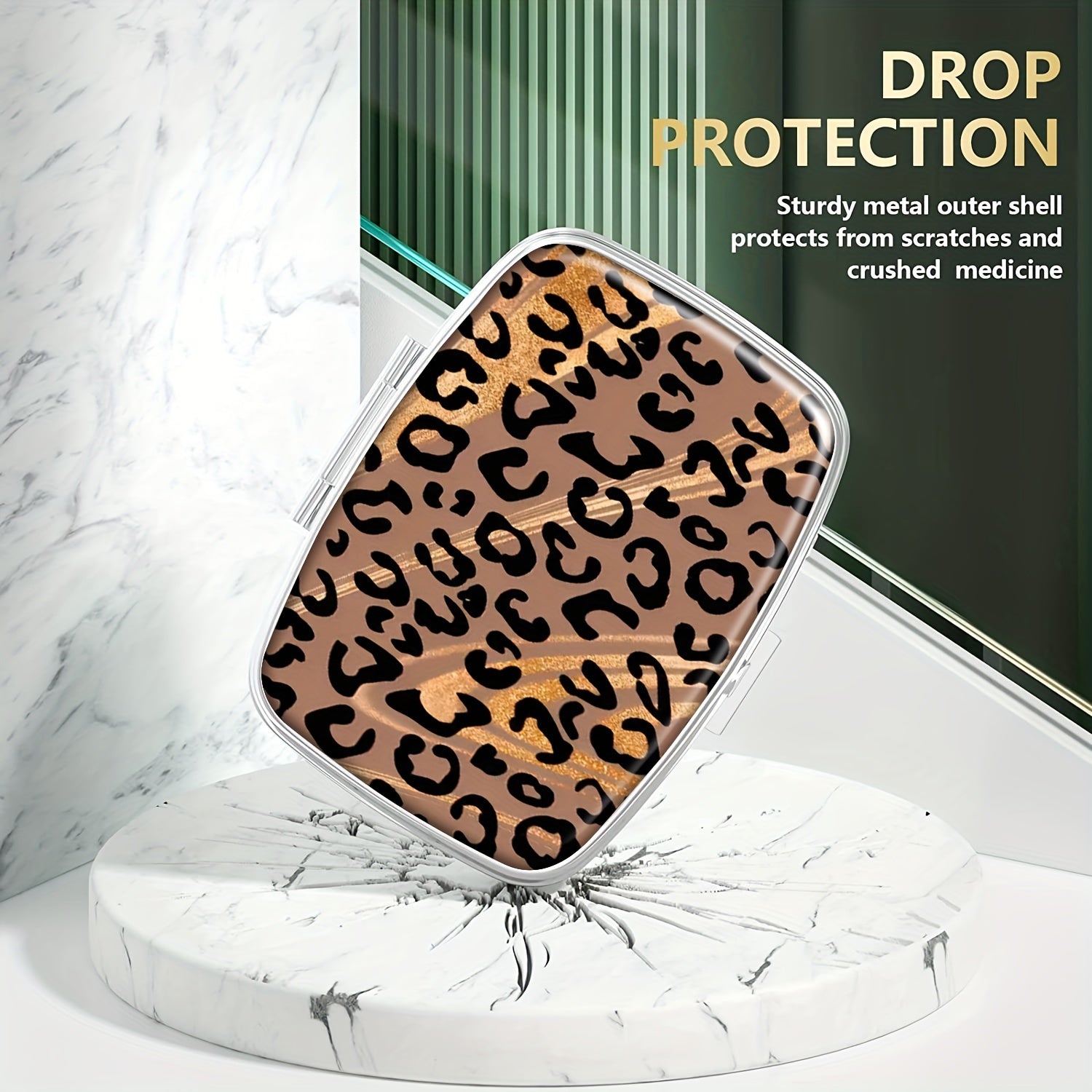 Leopard Print Pill Case 2 Compartment Medicine Organizer Portable Vitamin Box