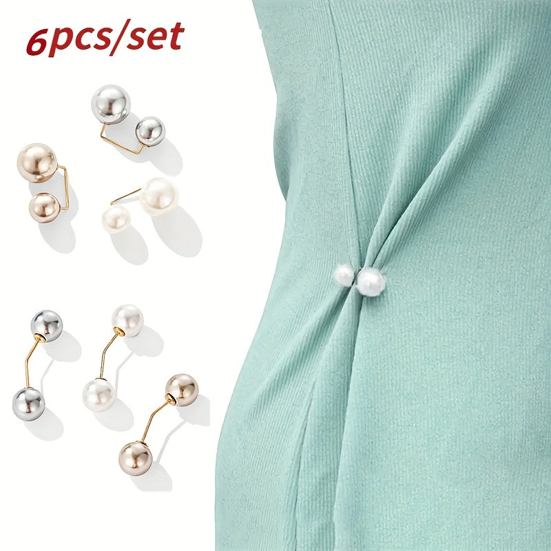 6pcs Set Faux Pearl Waist Pins Scarf Brooches for Women
