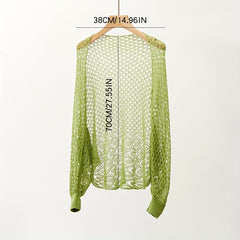 Thin Breathable Loose Knitted Shawl Geometric Hollow Out Long Sleeve Cape Wraps