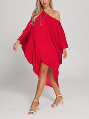 One Shoulder Cover Up Shirt Loose Fit Asymmetrical Long Sleeve Rash Guard