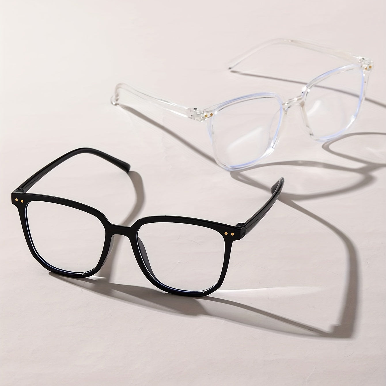 2pcs Clear Lens Cat Eye Glasses Rivet Decor
