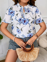  Floral Print Stand Neck Blouse