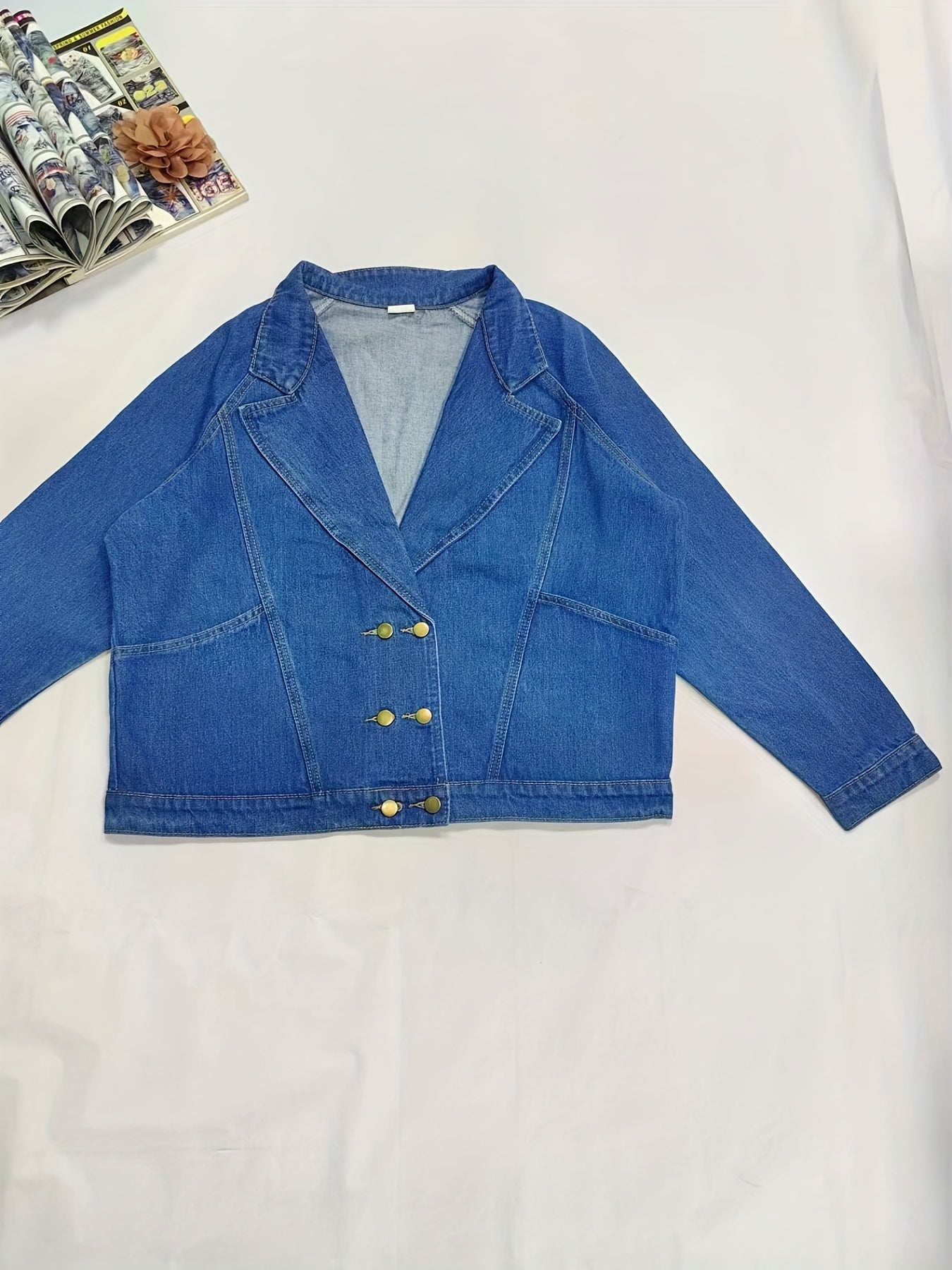  Denim Top Women's Solid Button Up Long Sleeve Collar Coat