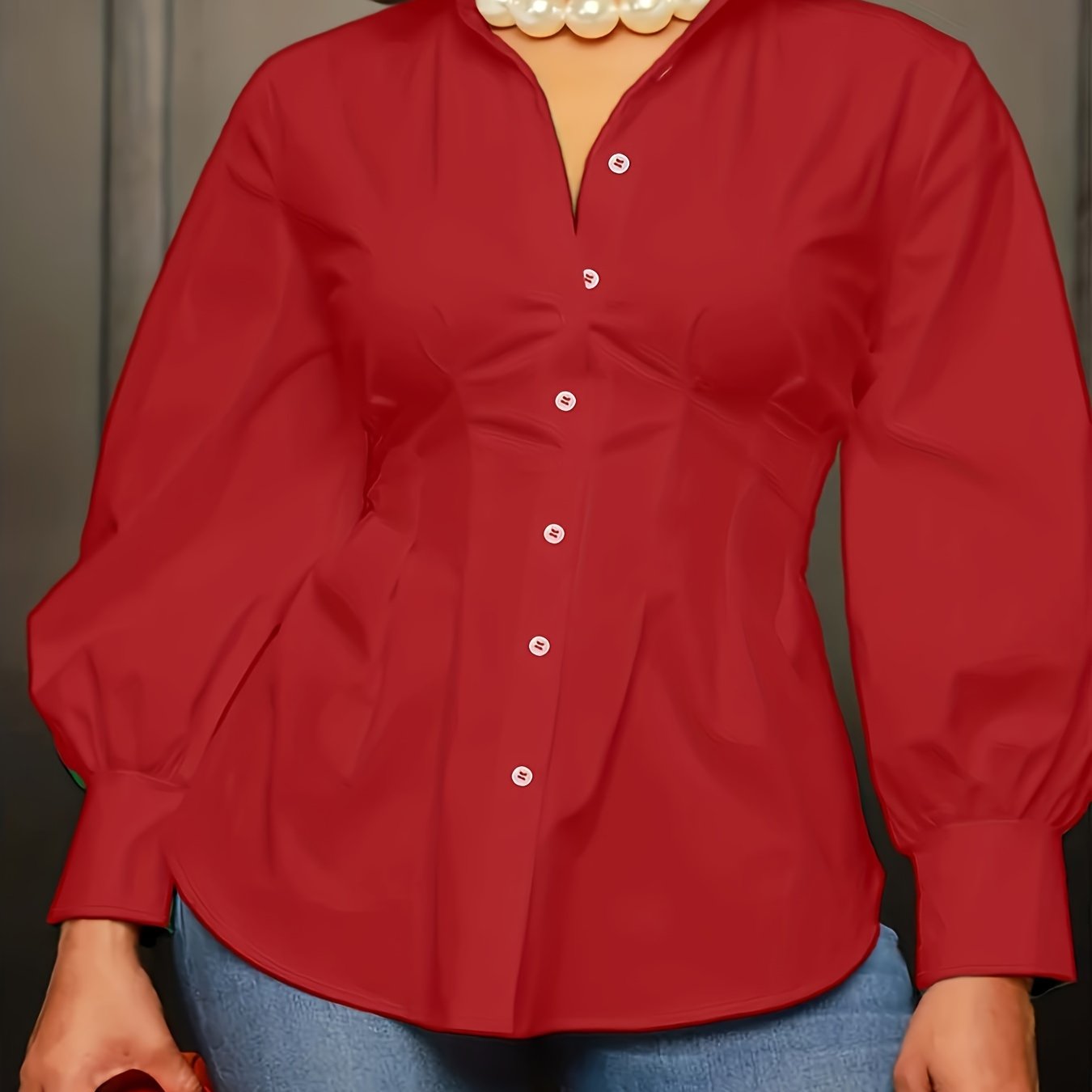  Button Up Lantern Sleeve Blouse