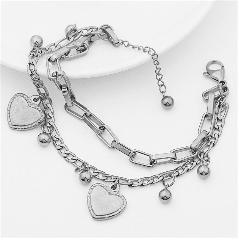 Men's Double Layer Bracelet with Heart Pendant