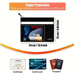 Fireproof Document Bag 34x25 Waterproof Holder Zipper Reflective Strip