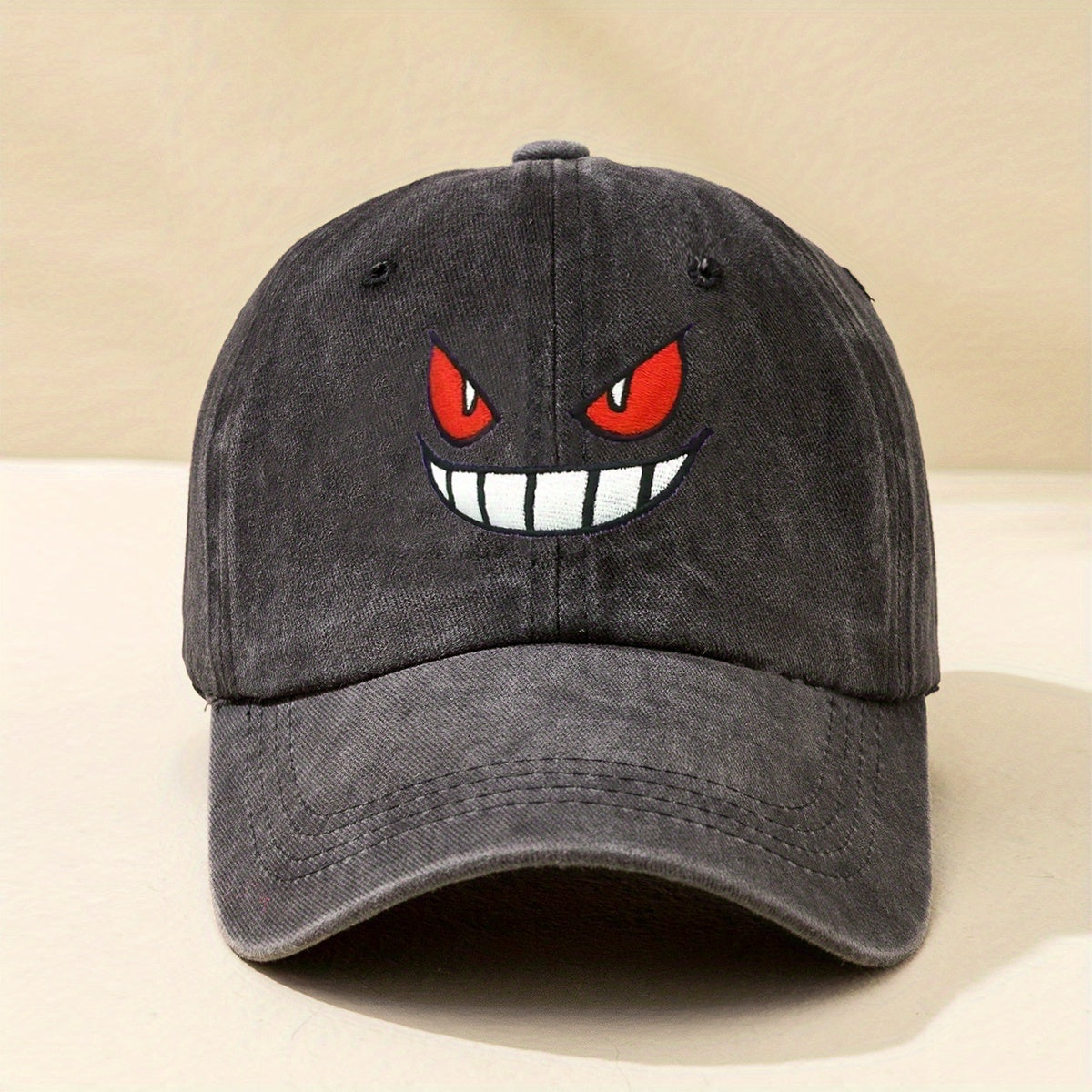 Devil Smiling Face Baseball Cap Embroidery Washed Distressed Dad Hats Unisex