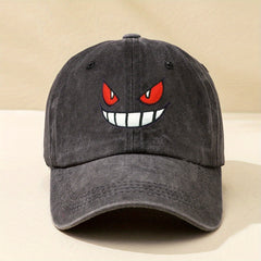 Devil Smiling Face Baseball Cap Embroidery Washed Distressed Dad Hats Unisex