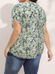  Women's Allover Print Ruched Short Sleeve Top