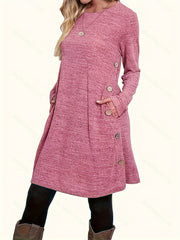  Casual Dress Women's Plus Solid Button Decor Long Sleeve Dress