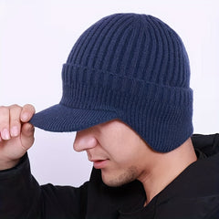 Men's Thick Wool Baseball Cap - Warm Knitted With Brim
