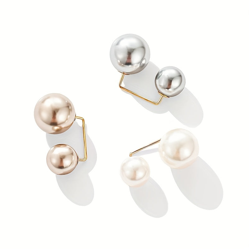 3pcs Faux Pearl Scarf Pin Brooch Waist Pin Shawl Pants Clip