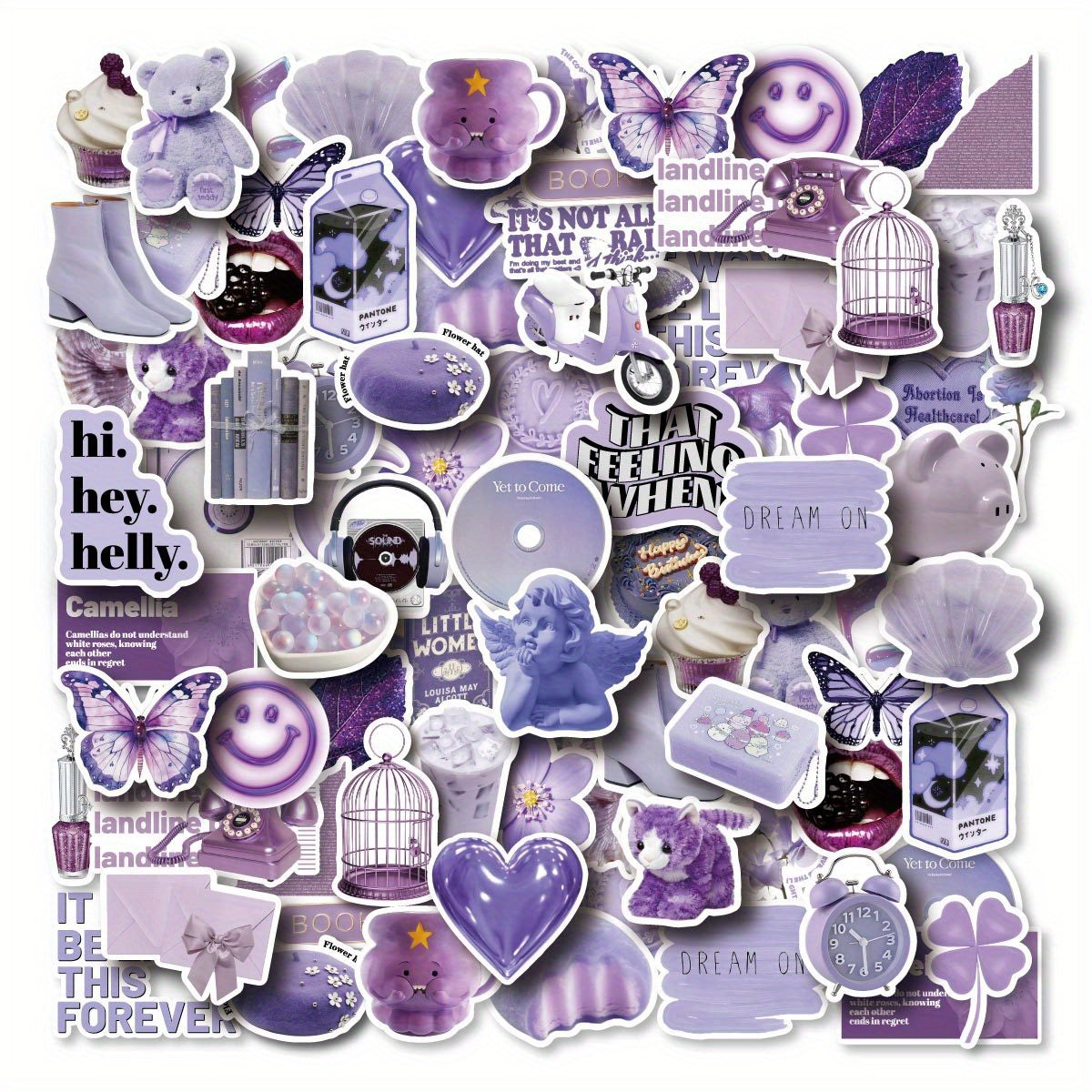 50 Purple Reusable Stickers Cartoon Animals DIY
