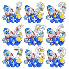 31pcs Space Rocket Silvery 0 9 Number Balloon Birthday Party Supplies
