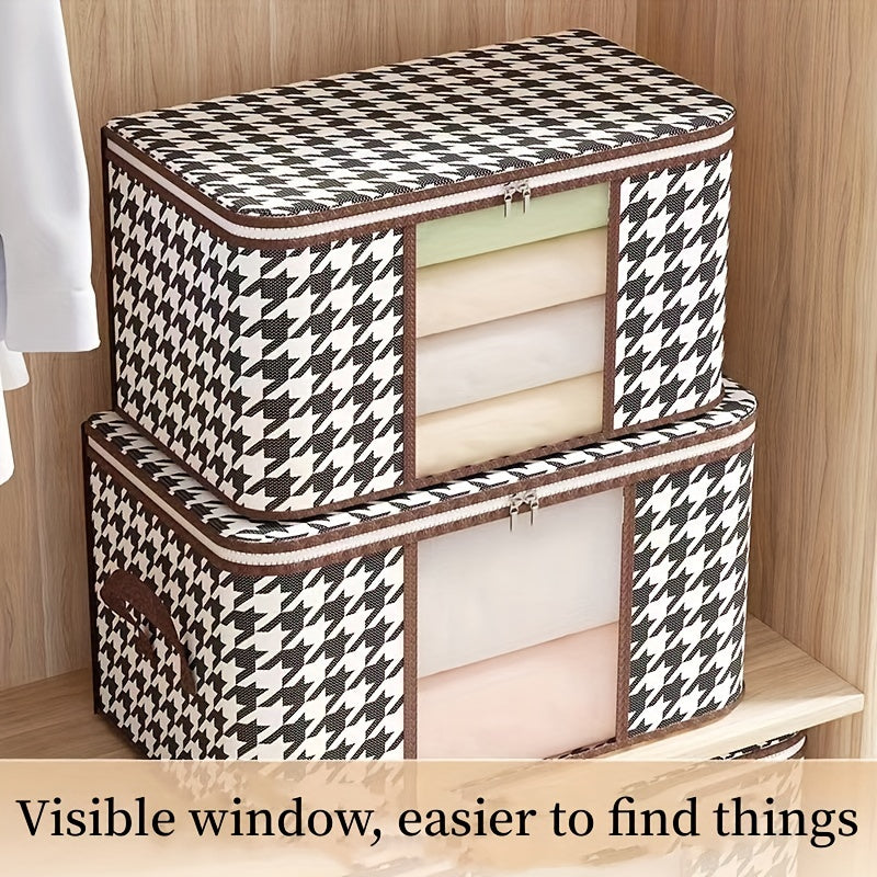 Houndstooth Storage Bag Large Capacity Clothes Organizer With Visible Window