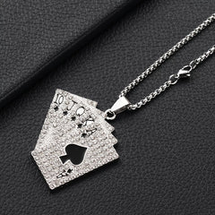 Hip Hop Poker Card Tag Necklace Zircon Inlaid Jewelry