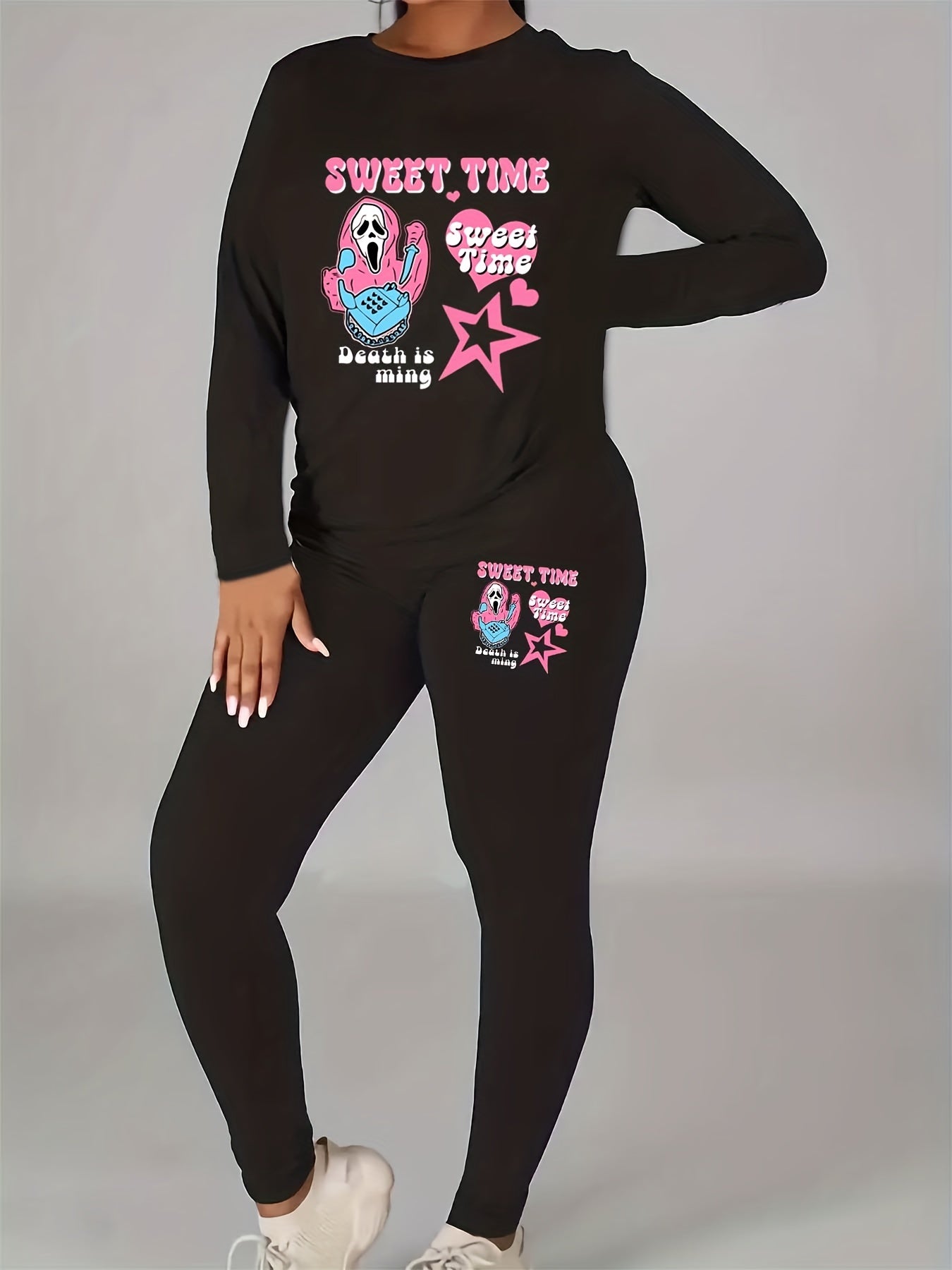  Halloween Slogan & Skull Print 2 Piece Set