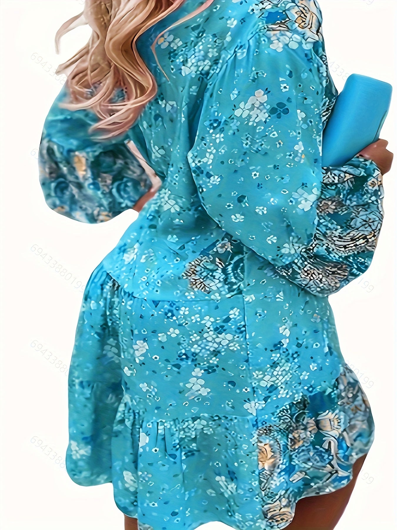  Boho Dress Women's Plus Floral Print Long Sleeve Smock Dress