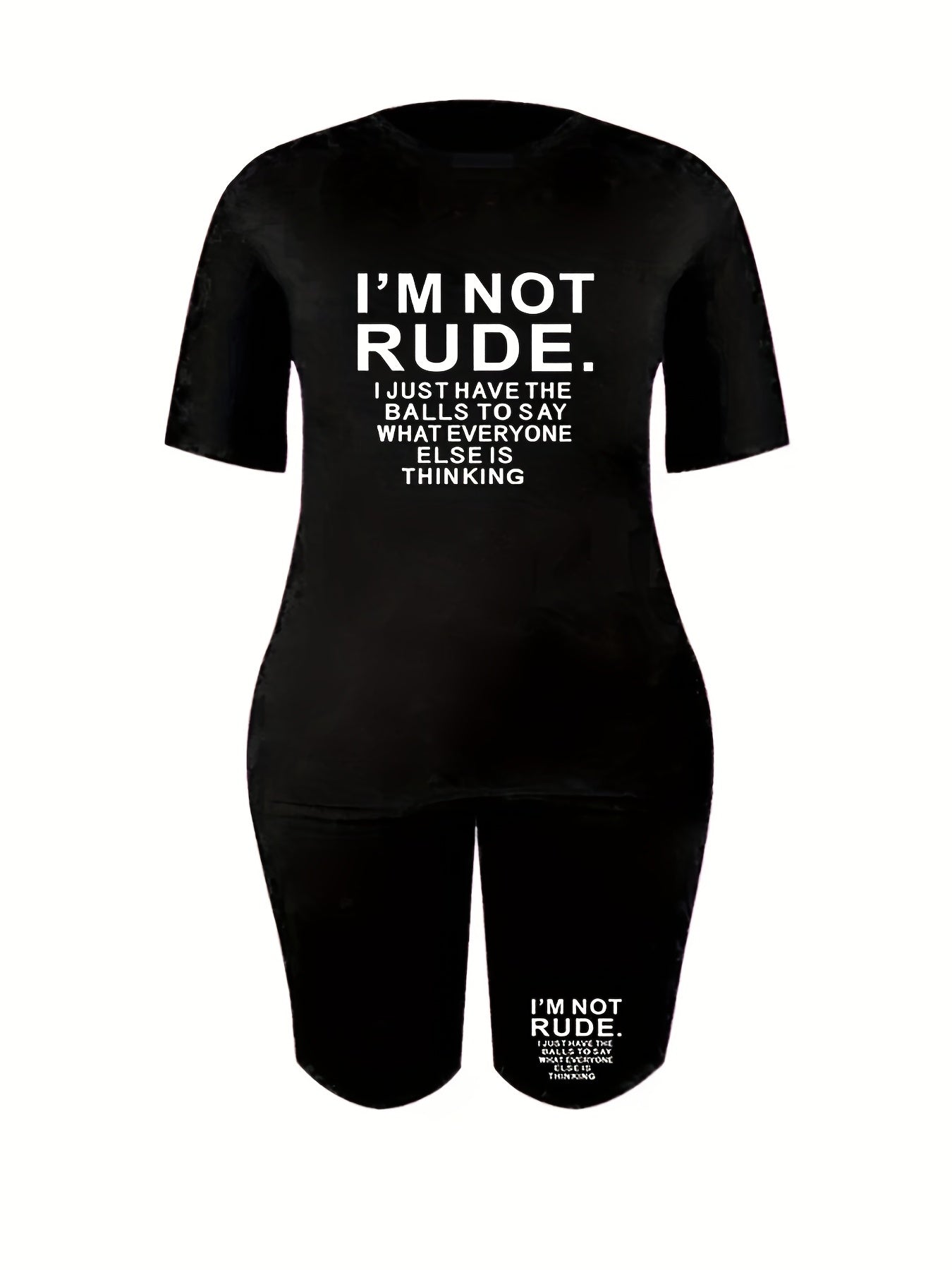  Women's Slogan Print Tee & Shorts Set