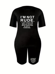  Women's Slogan Print Tee & Shorts Set
