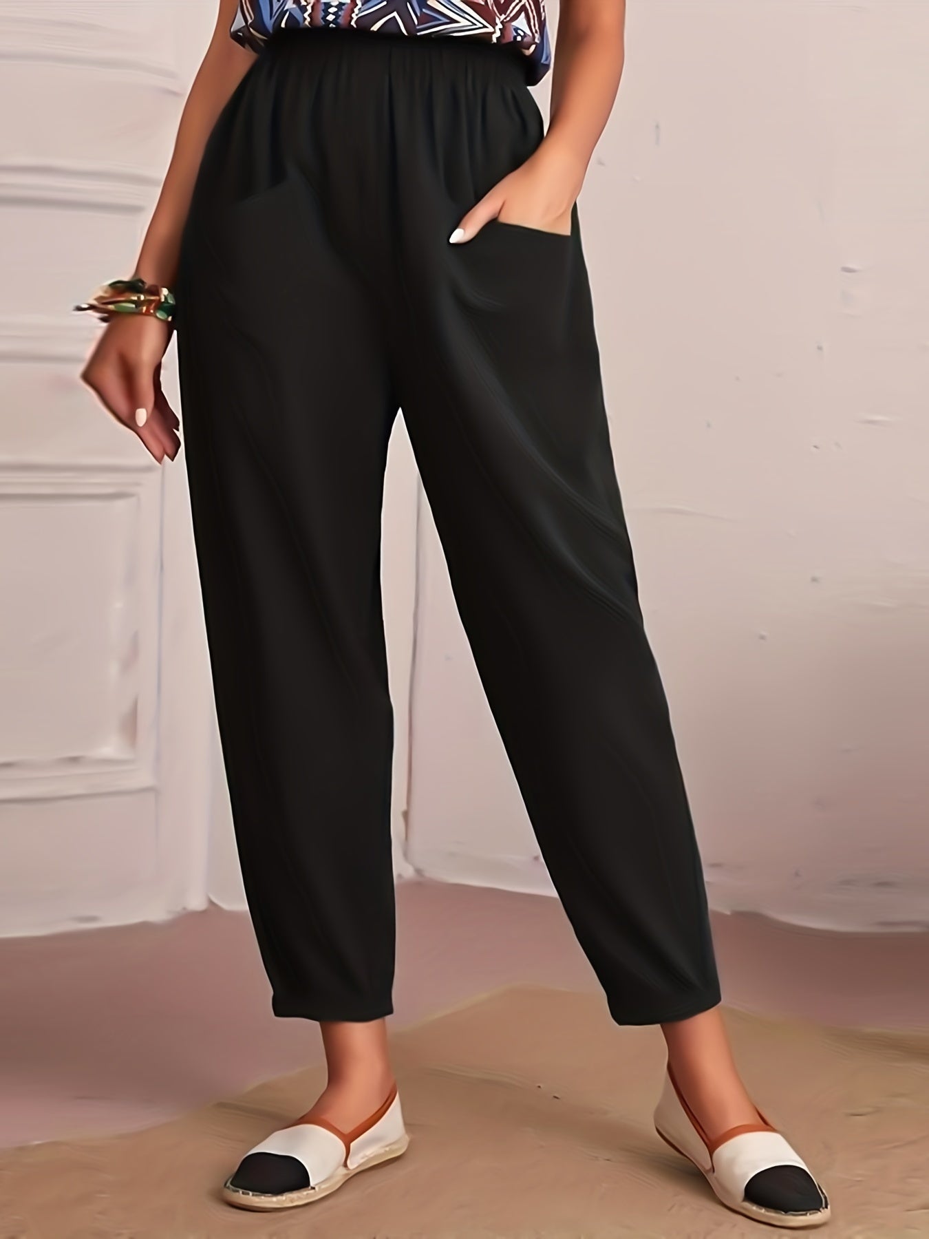Minimalist Casual Cropped Pants Pocket Pants Women's Clothing
