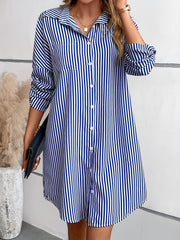  Casual Dress Women's Plus Stripe Print Drop Shoulder Long Sleeve