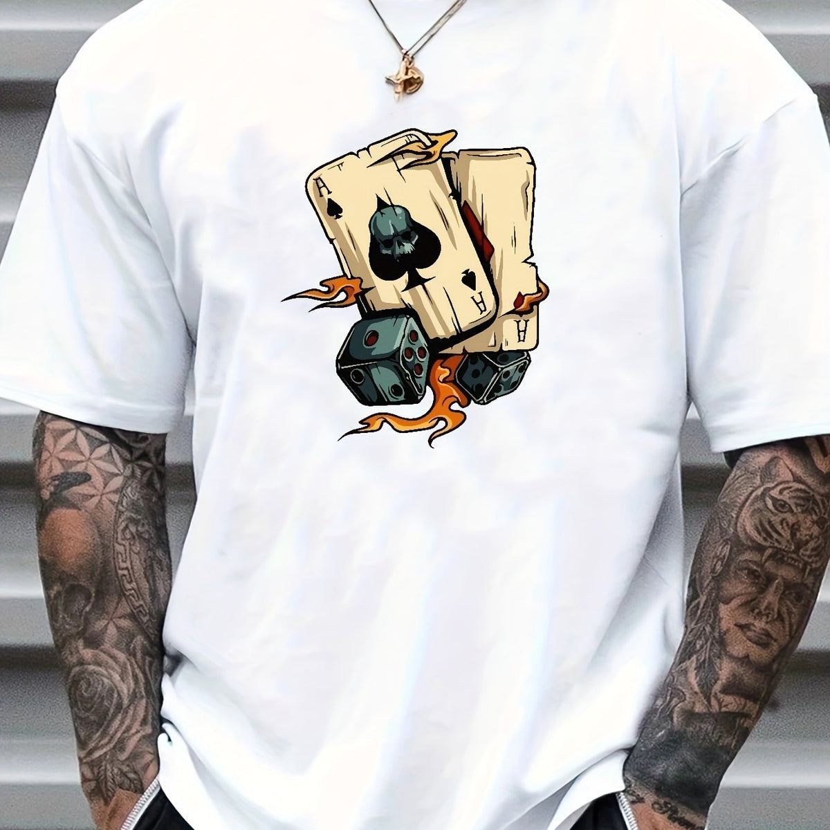 Poker Print Men's Graphic Crew Neck T shirt Casual Comfy Tees