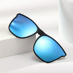 Men's Square Frame Polarized Clip-On Sunglasses with Specialty Case
