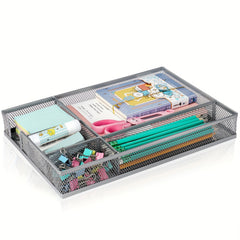 Metal Mesh Office Desk Drawer Organizer Tray Storage Box