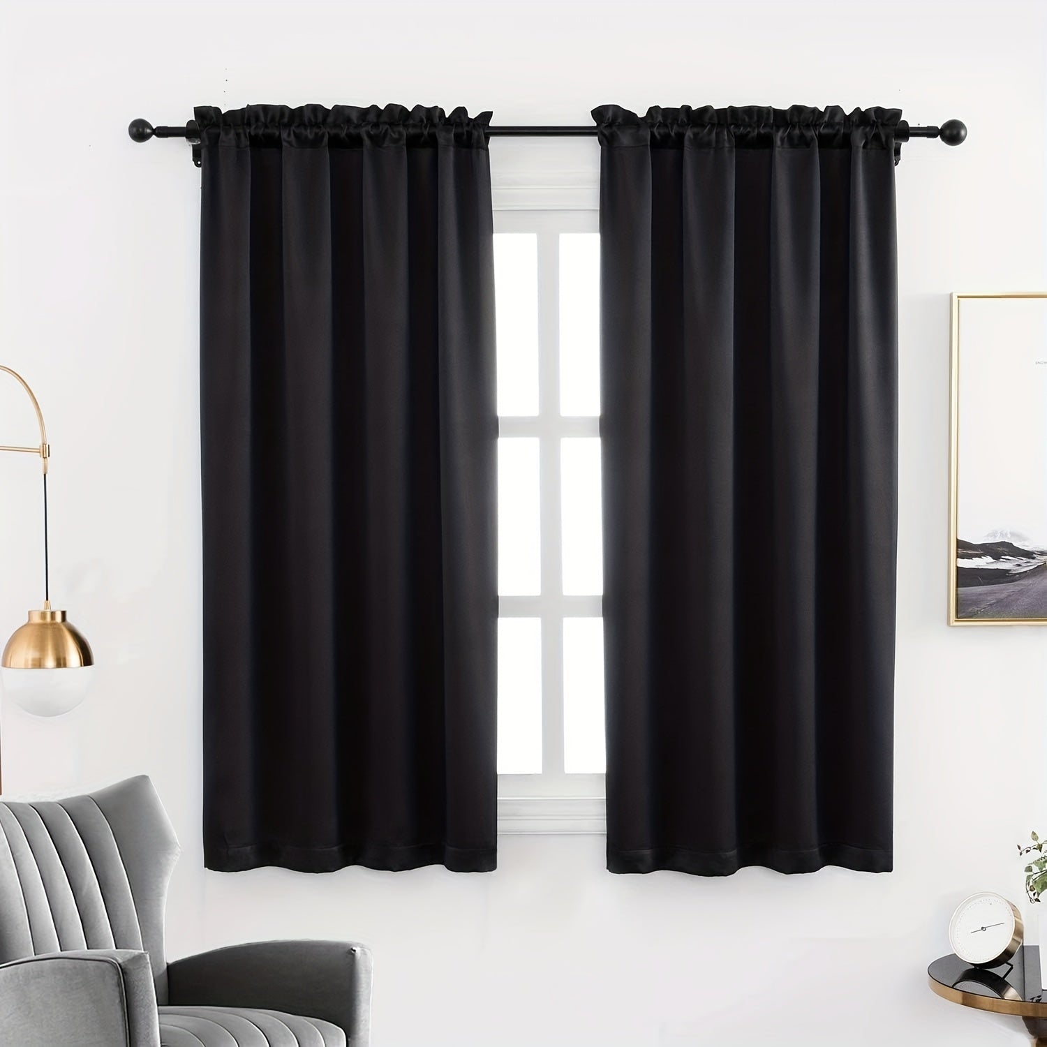 2pcs Blackout Curtains for Bedroom Soft Polyester Fabric with Rod Pocket